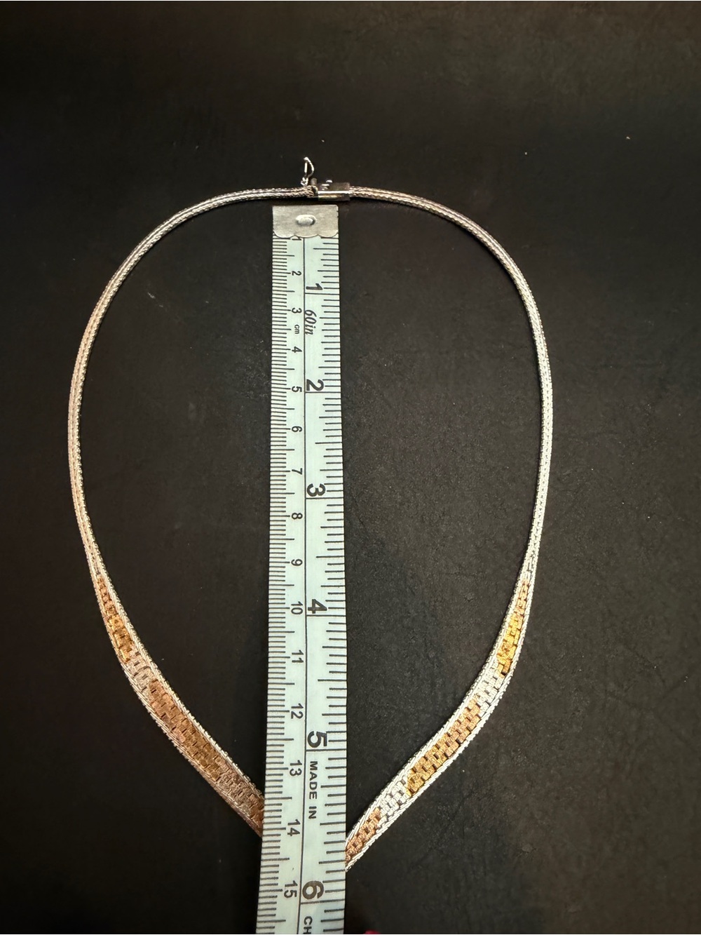 Sterling Silver Gold Riccio V Shape Necklace Chevron Chain Italy 925 Italy 1980s - Picture 7 of 9